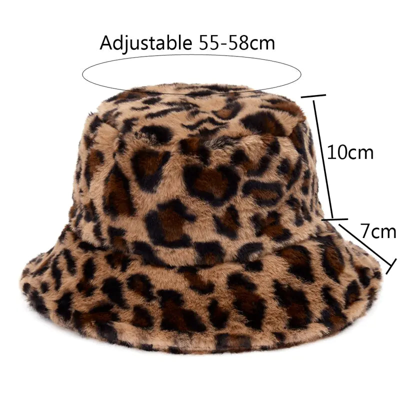 Winter Cow Leopard Faux Fur Bucket Hats