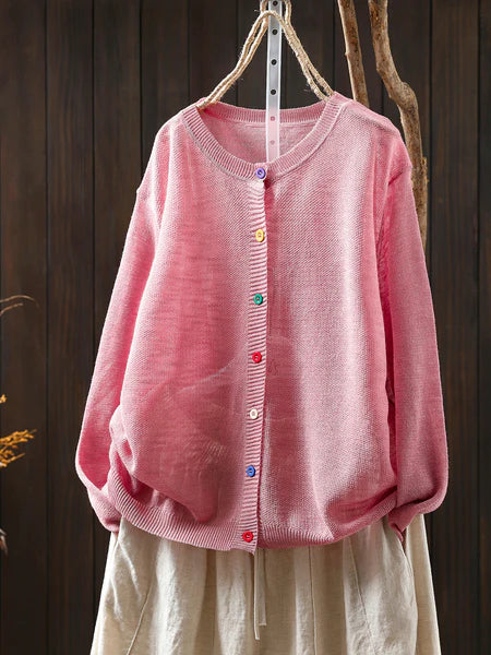 Plus Size Casual Cardigan with Colorful Button Embellishments