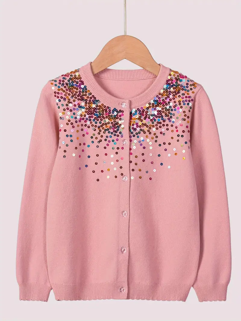 Girls' Sequined Round Neck Cardigans