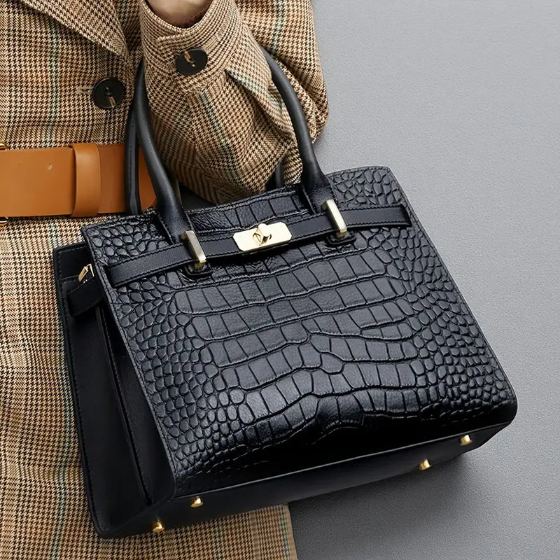 Birkin Inspired Genuine Leather Crocodile Handbag - Limited Edition