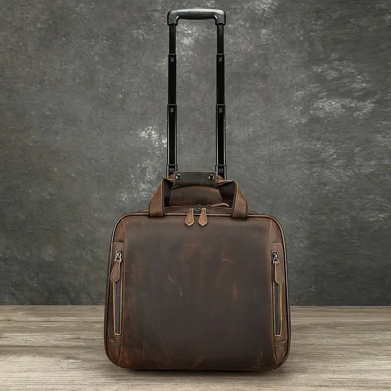 Crazy Horse Genuine Cowhide Leather Lightweight Carry-On Suitcase