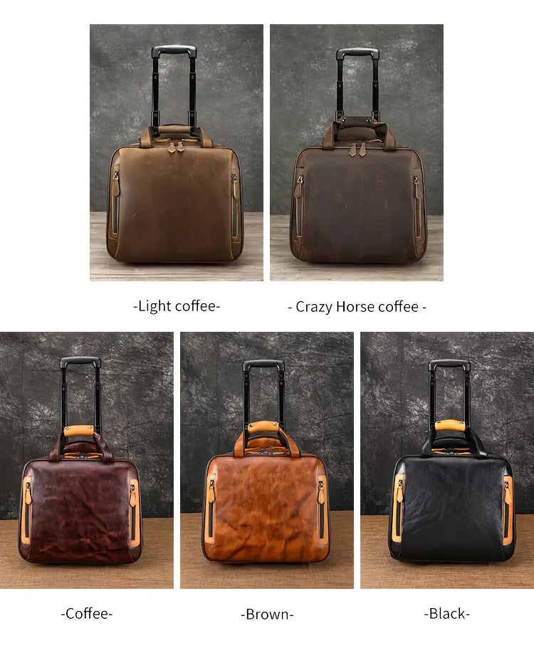 Crazy Horse Genuine Cowhide Leather Lightweight Carry-On Suitcase