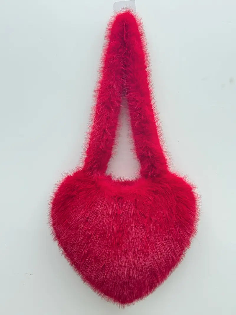 Plush Love Heart Fur Crossbody Bags