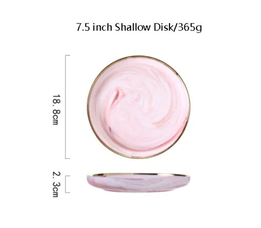 CasaVero's Pink Marble Gold Rim Dinnerware
