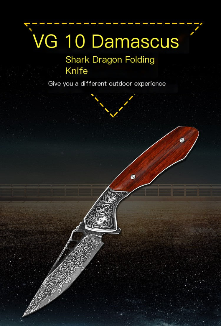 DRACHENADER VG 10 Damascus Shark Dragon Pocket Knife