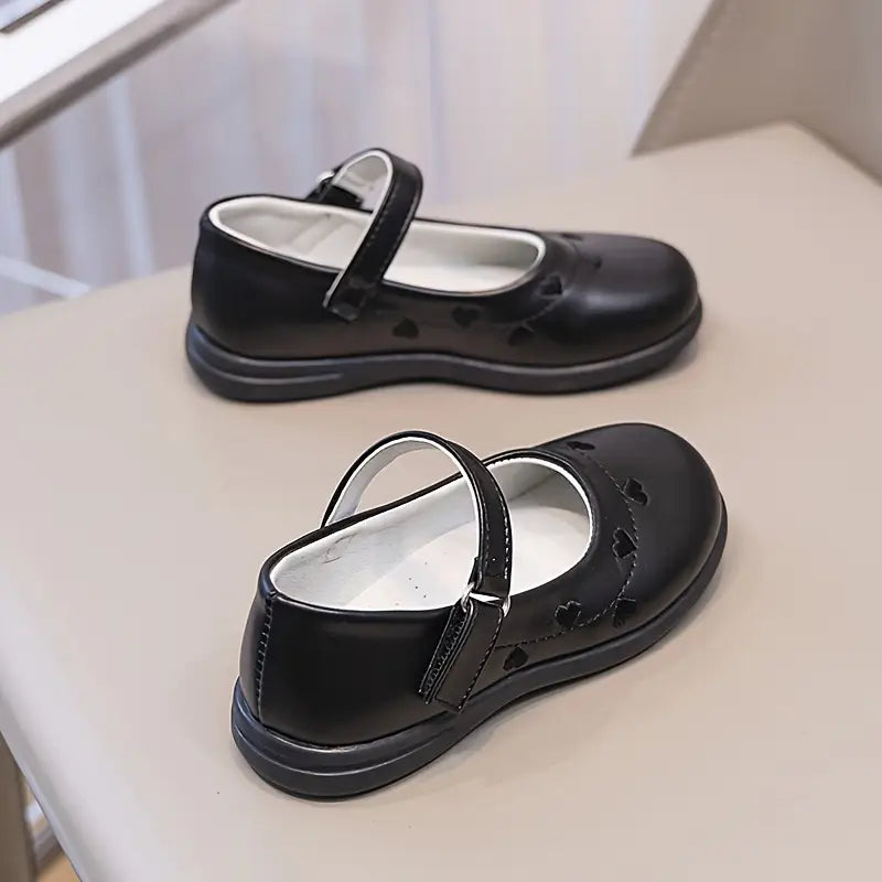 Heart Motif Black Vegan Leather Shoes