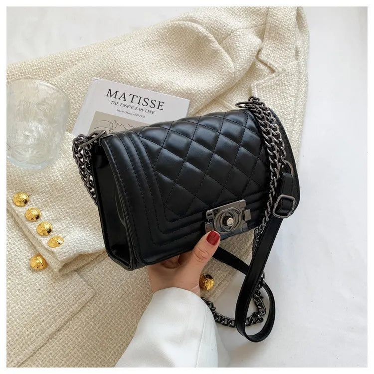 Chanel Style Quilted Chain Crossbody Bag