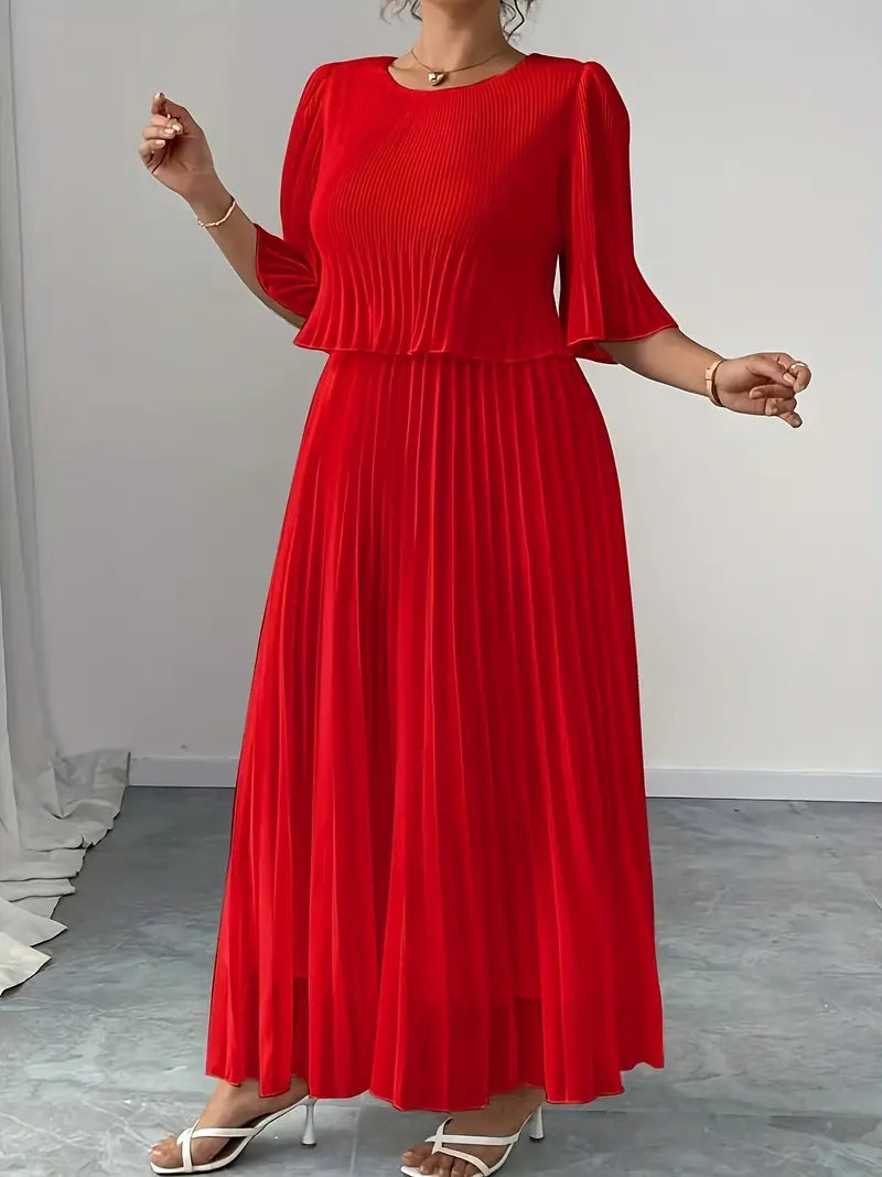 Valentina Ribbed Lightweight Pleated Maxi Dress