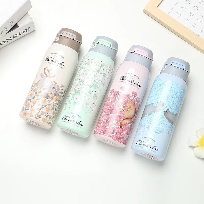 The Cute Elves Straw Water Bottles  (Nuan Qin Cup)