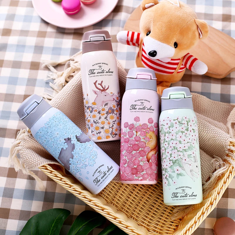 The Cute Elves Straw Water Bottles  (Nuan Qin Cup)