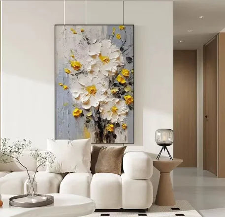 Nordic Abstract Cream & Gold Floral Hand-Painted Oil Paintings