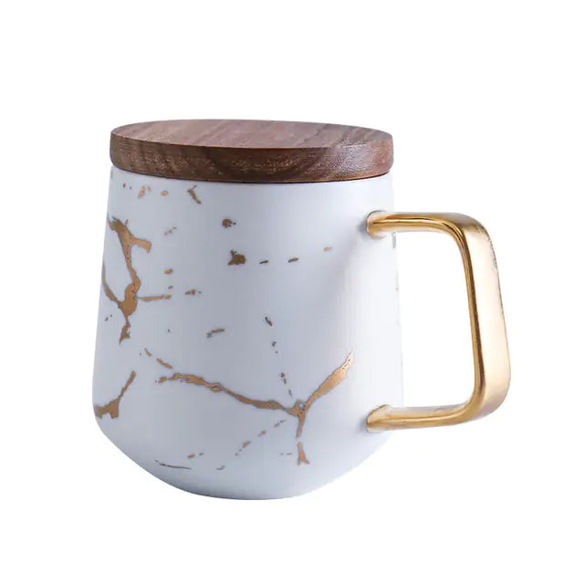 Gold Inlay Marble Coffee Mugs
