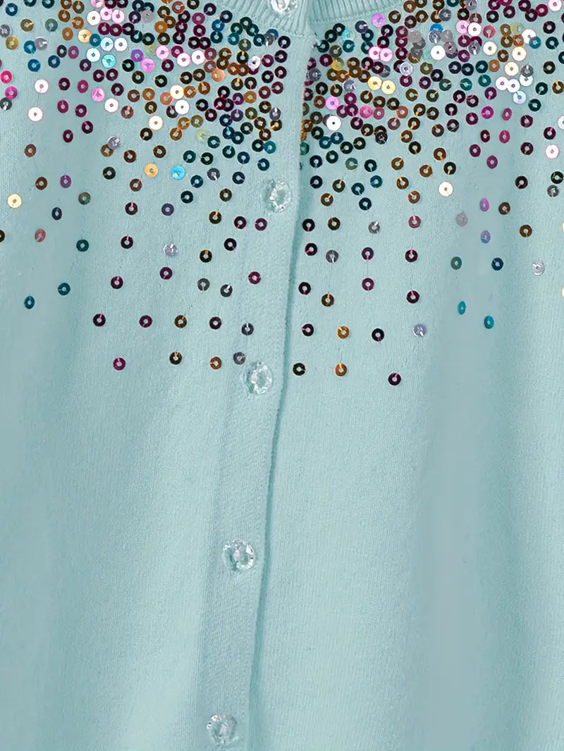 Girls' Sequined Round Neck Cardigans