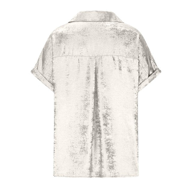 Metallic Polyester Short Sleeve Blouse