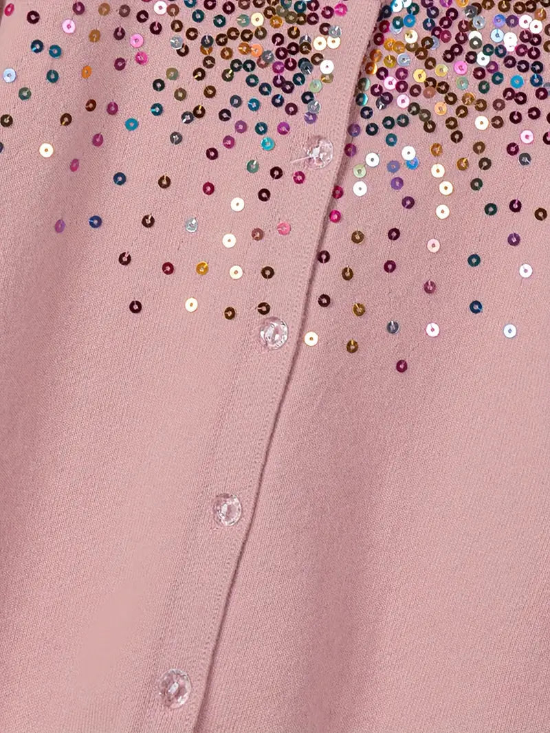 Girls' Sequined Round Neck Cardigans