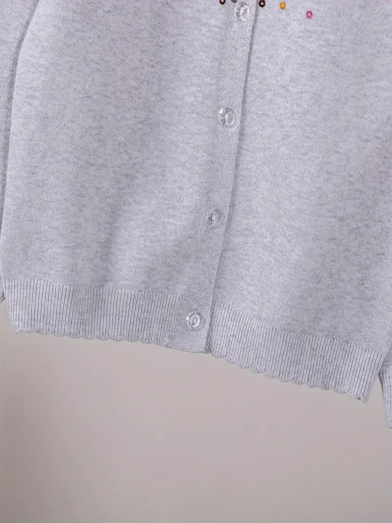 Girls' Sequined Round Neck Cardigans