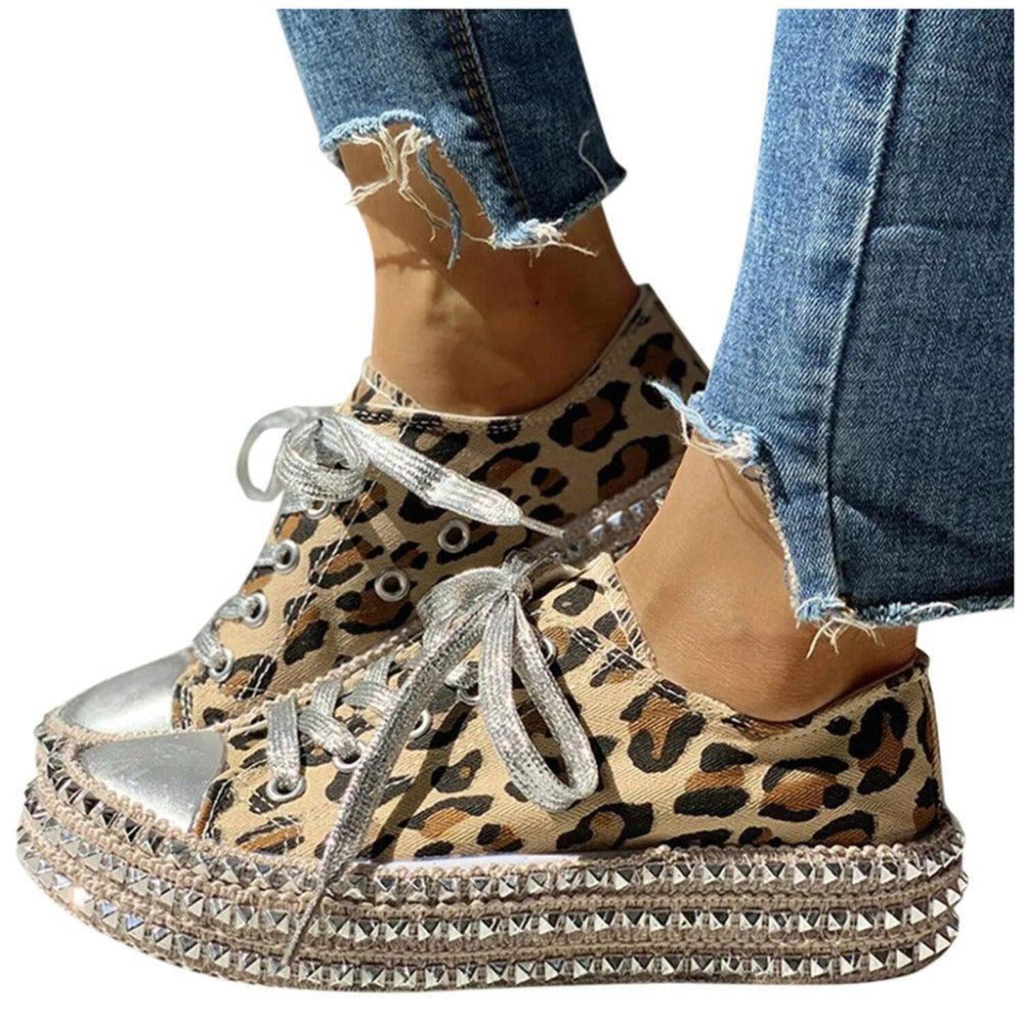 Leopard Print and Black Bling Canvas Shoes