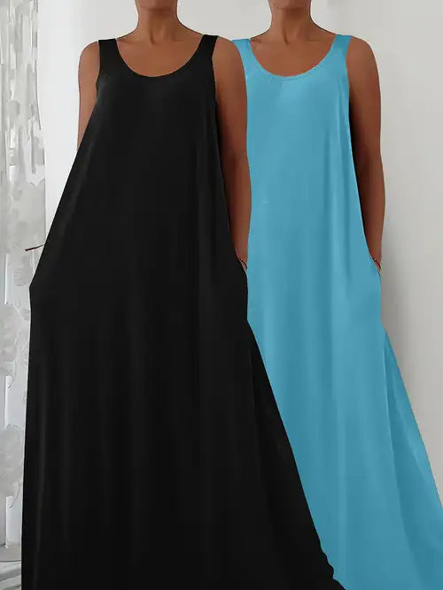 Plus Size A-Line Sleeveless Maxi Dresses