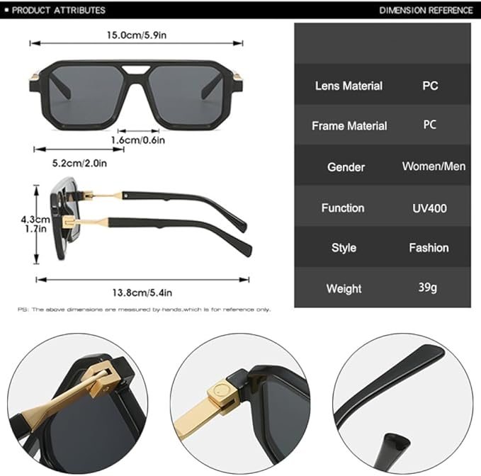 TITANORA Unisex Square Frame Designer Sunglasses