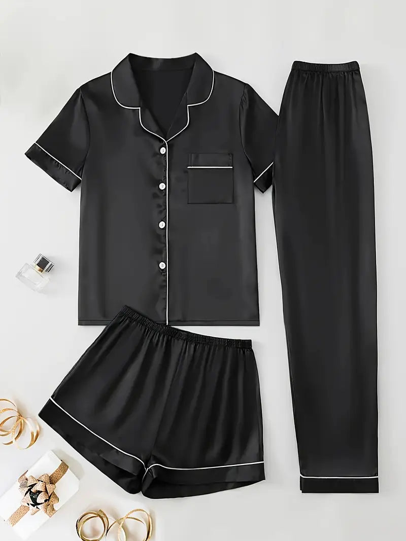 Satin Casual 3 Piece Pajama Sets