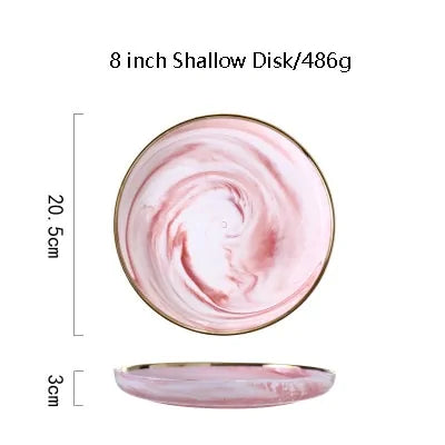 CasaVero's Pink Marble Gold Rim Dinnerware