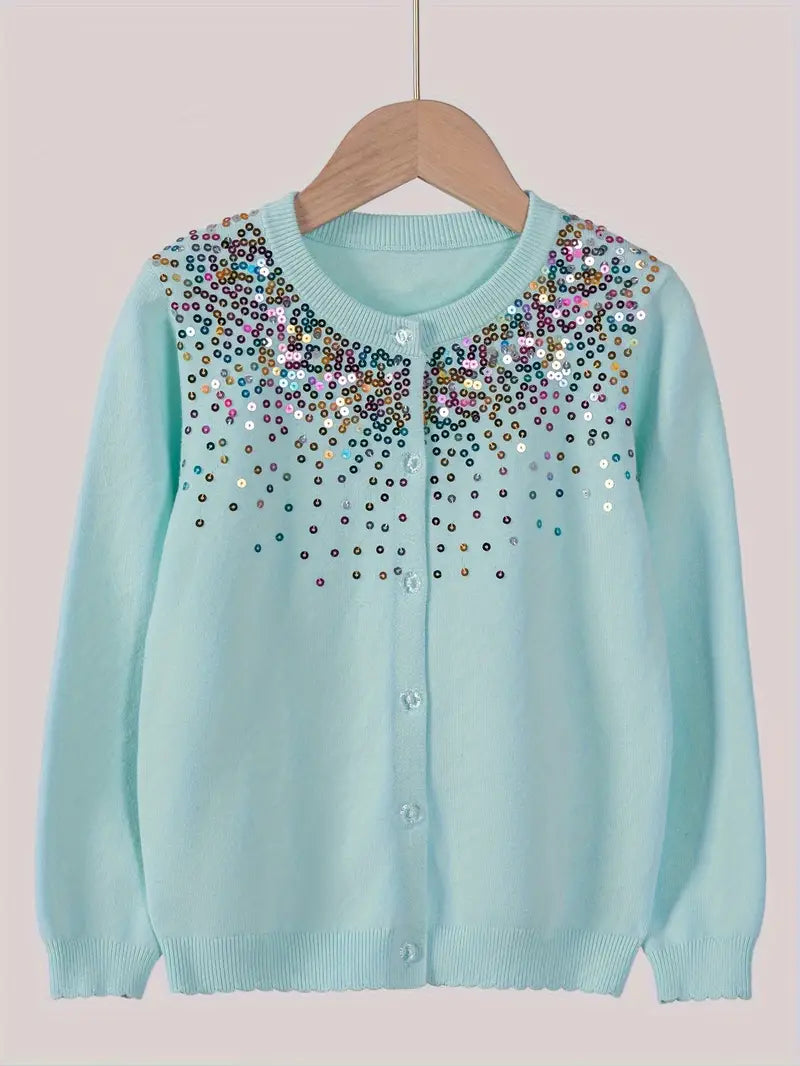 Girls' Sequined Round Neck Cardigans
