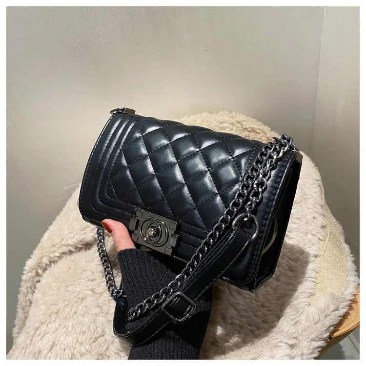 Chanel Style Quilted Chain Crossbody Bag