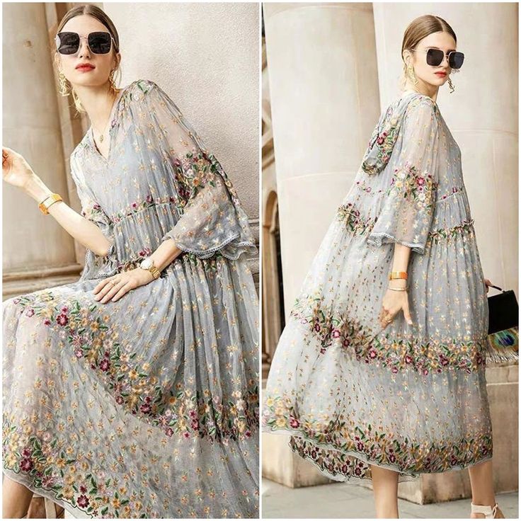 Boutique Embroidered Baby Doll Midi Dress