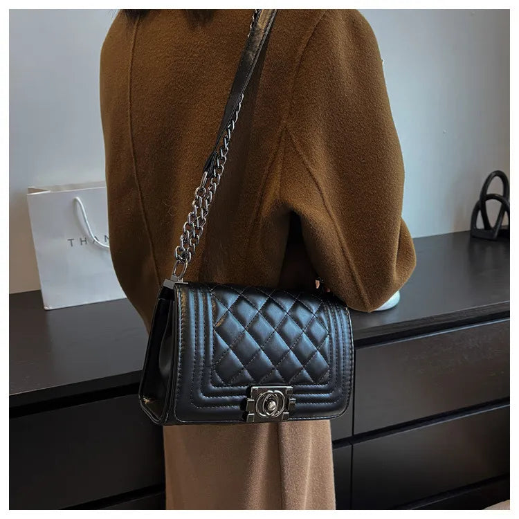 Chanel Style Quilted Chain Crossbody Bag