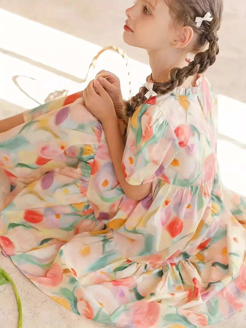 Floral Blossom Puff Sleeves Dress