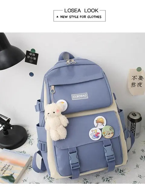 5-Piece Canvas School and Travel Backpack Set