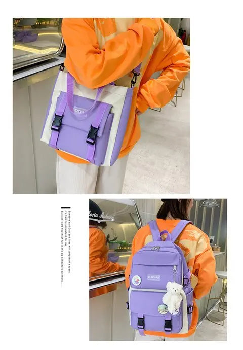 5-Piece Canvas School and Travel Backpack Set