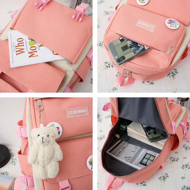 5-Piece Canvas School and Travel Backpack Set