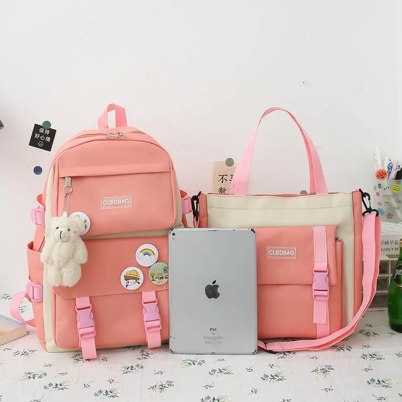 5-Piece Canvas School and Travel Backpack Set