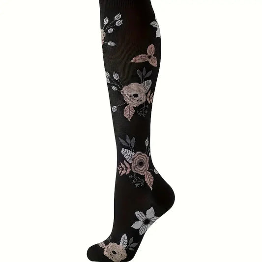 Breathable Knee High Floral Compression Socks
