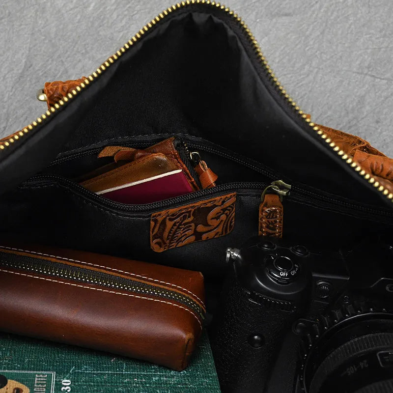 Vintage Crazy Horse Embossed Leather Weekend Bags