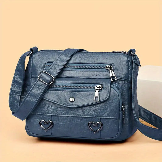 Retro Multi Pocket Vegan Leather Crossbody Bag