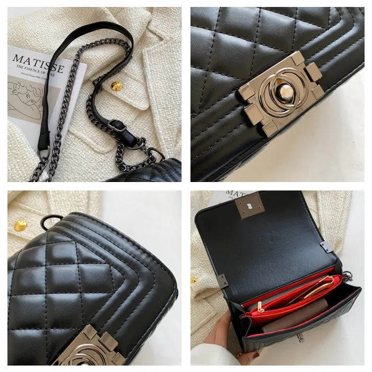 Chanel Style Quilted Chain Crossbody Bag