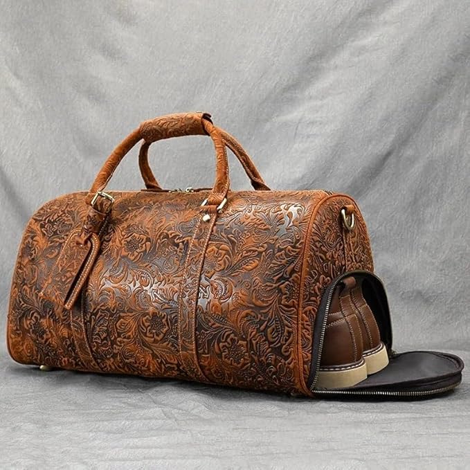 Vintage Crazy Horse Embossed Leather Weekend Bags