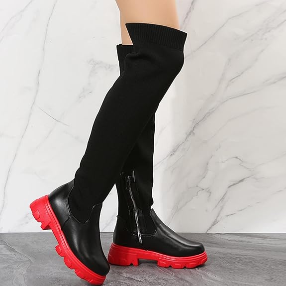 Platform Knitted Over-the-Knee Boots