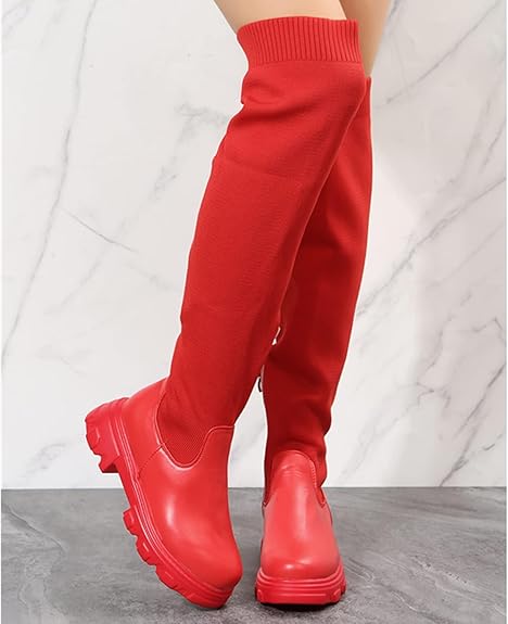 Platform Knitted Over-the-Knee Boots