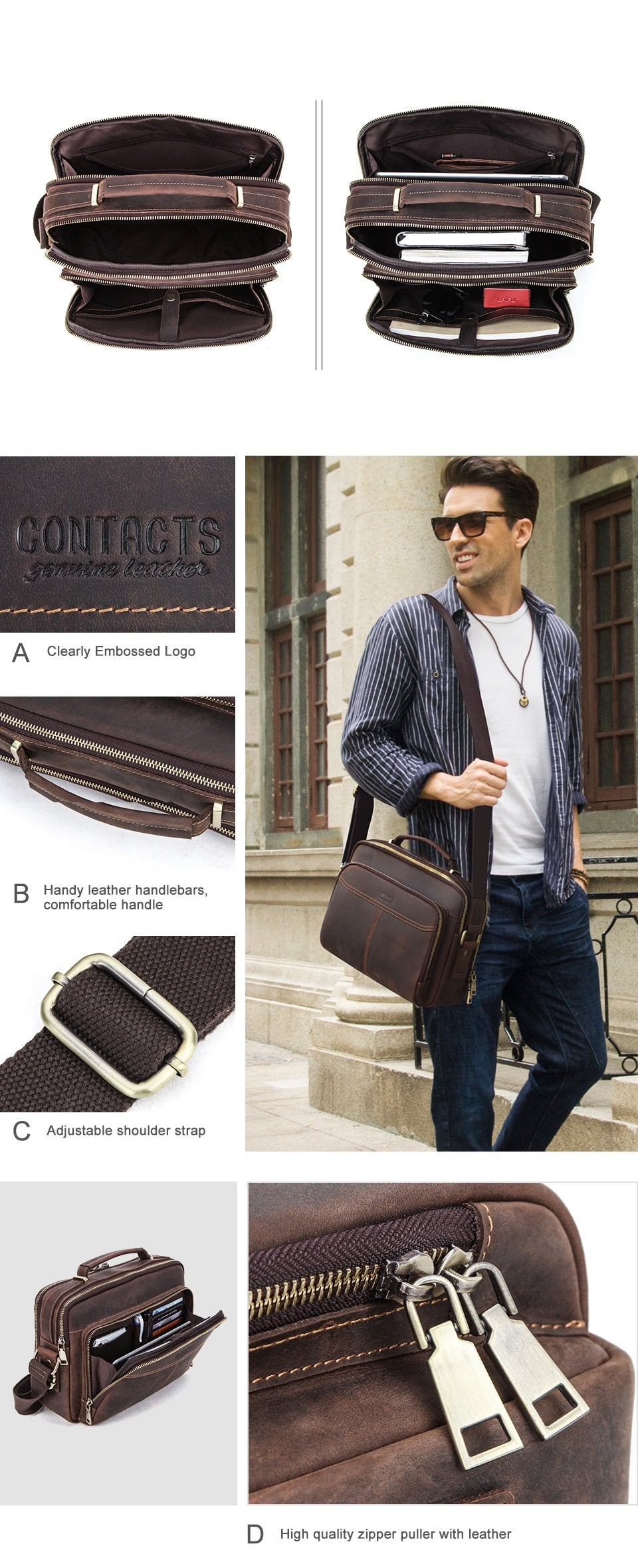 CONTACTS Multifunctional Crazy Horse Leather Bag