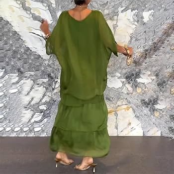 Zocania Layered Chiffon Batwing Maxi Dresses