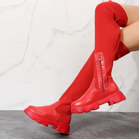 Platform Knitted Over-the-Knee Boots