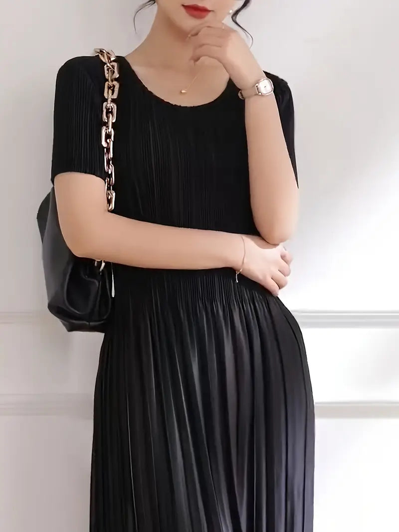 Classic Pleated Polyester Dress