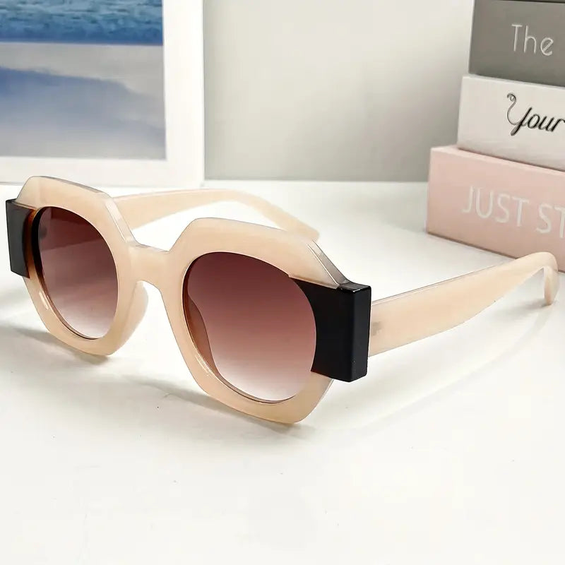 Retro Flat Top Round Polycarbonate Sunglasses