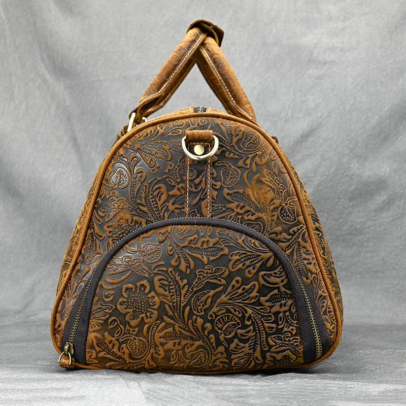 Vintage Crazy Horse Embossed Leather Weekend Bags