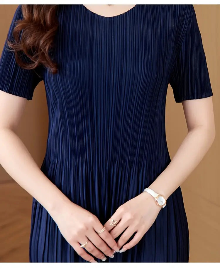Classic Pleated Polyester Dress