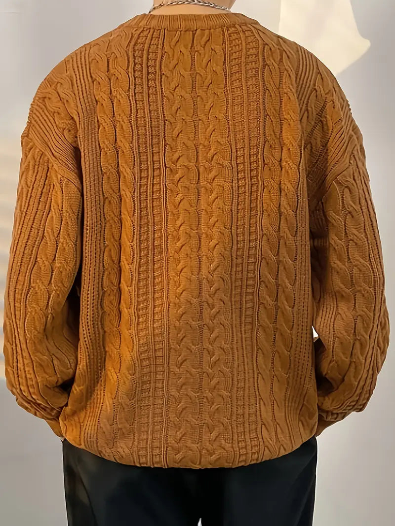 Cozy Geometric Plus Size Acrylic Aran Crew Neck Sweater