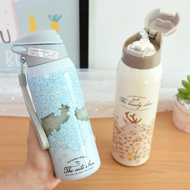 The Cute Elves Straw Water Bottles  (Nuan Qin Cup)